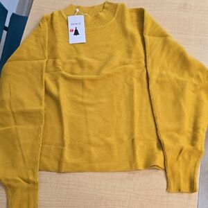 Zesiza Yellow Crew Neck Sweater with Ribbed Details